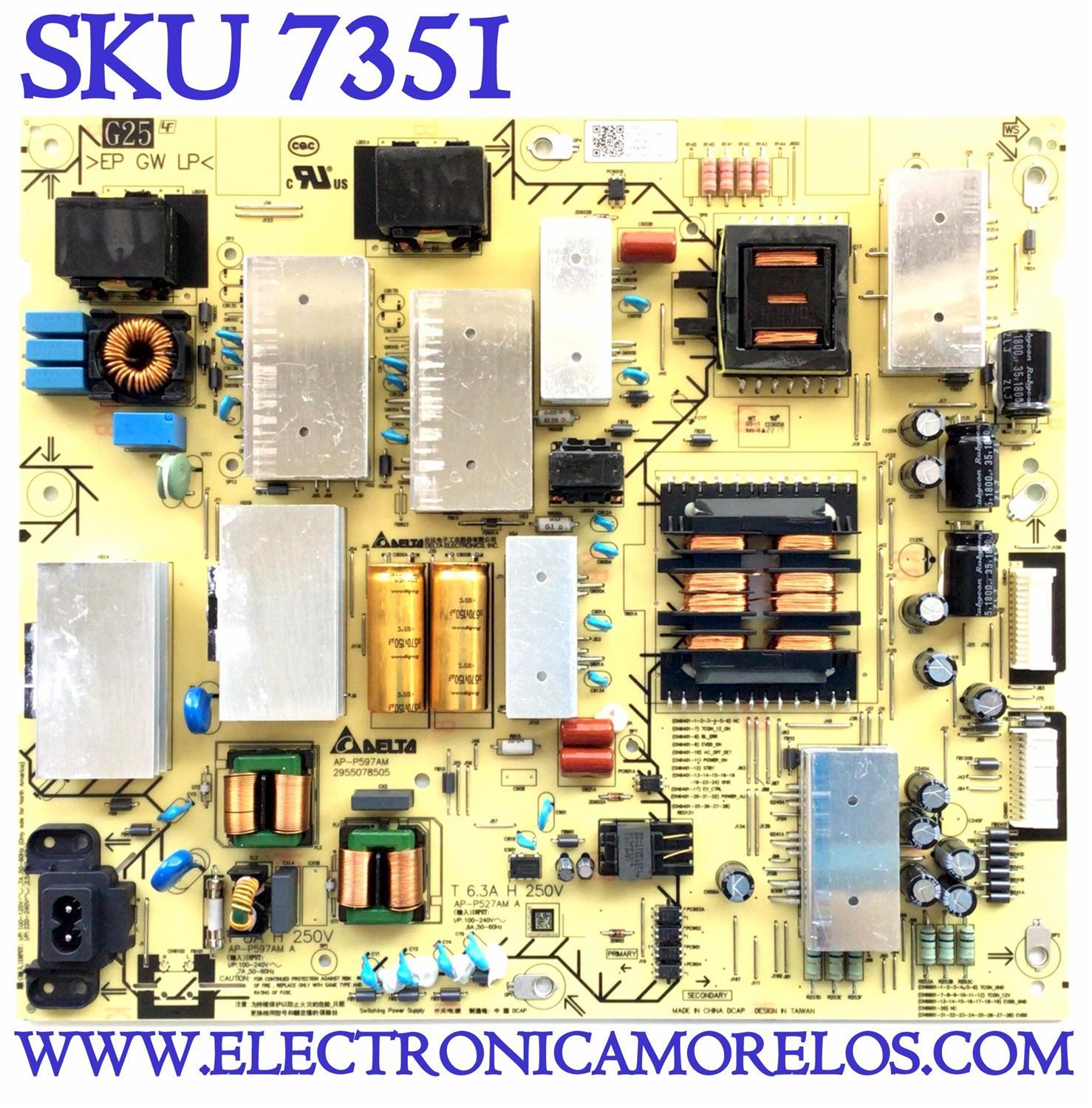 FUENTE DE PODER ORIGINAL PARA TV SONY BRAVIA / NUMERO DE PARTE 101350741 / 1-013-507-41 / AP-P597AM / 2955078505 / AP-P527AM D / PANEL YDCM055UNG01 / MODELO XR-55A80K / XR55A80K / XR-55A80CK / XR55A80CK